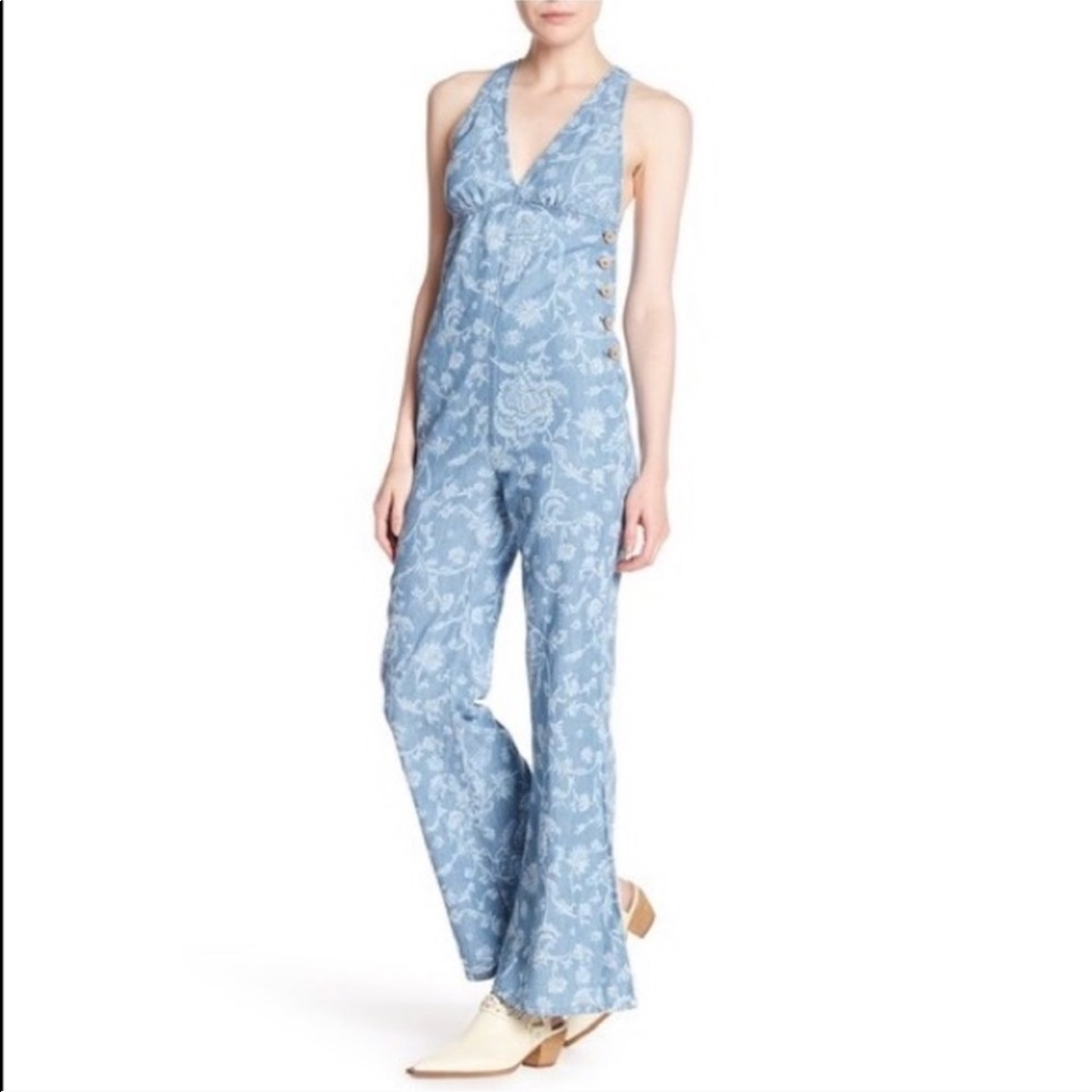 Free People Floral Blue Jumpsuit Romper